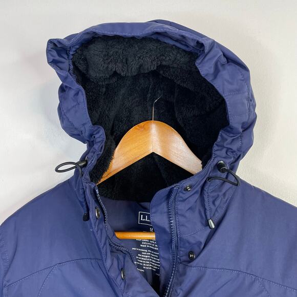 LL Bean Winter Warmer Plush Lined Hooded Winter Snow Jacket Coat Navy Womens M - Picture 4 of 17
